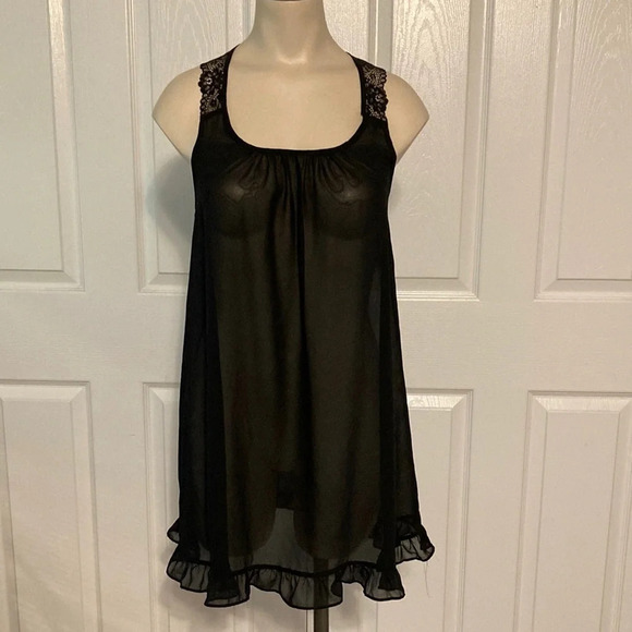 NWOT Linea Donatella Sheer Black Lace RacerBack Bow Lingerie Nightie S - Picture 1 of 15